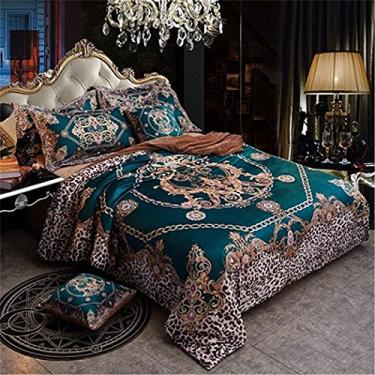 Imagem de Jogo de cama europeu Queen, capa de edredom de lã quente de luxo macio lençol com elástico (1 King Size 4 peças)