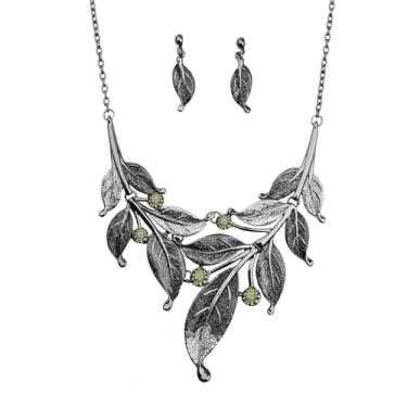 Imagem de ViVDuo Conjunto de colar e brincos vintage com pingente de folha de flor, bijuteria grossa para mulheres noivas, Extra Large, Metal, Zircônia cúbica