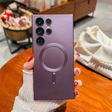 Imagem de Capa magnética metálica fosca de luxo para Samsung S24 S23 S22 S21 Ultra Plus Fe Note 20 A15 A05s A55 A35 (Para A35 5G/Roxo Escuro)