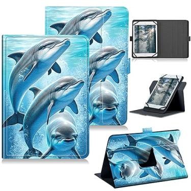 Imagem de RWUTYTIUL Capa universal para tablet Walmart Onn 7 polegadas, 3ª geração 2022 (modelo: 100071481), capa protetora com suporte com múltiplas visualizações de couro PU para tablet Onn 7 2022, Dolphins