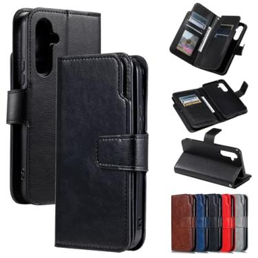 Imagem de Capa carteira para Samsung Galaxy S25 Plus, capa flip de couro com 9 compartimentos para cartão, suporte integrado e bolso para dinheiro | Compatível com Samsung Galaxy S25 Plus, preta