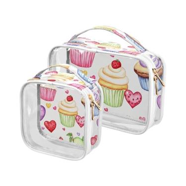 Imagem de xigua Linda bolsa de maquiagem para cupcakes para mulheres, bolsa de cosméticos transparente para viagem, impermeável, bolsa de higiene pessoal portátil para viagens, férias, organização de banheiro