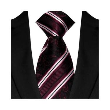 Imagem de Gravata Masculina Listrada Em Vermelho Escuro 8CM Para Casamento, Negó