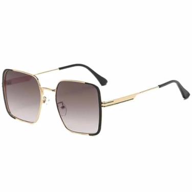 Imagem de HPIRME Óculos de grau oversized masculinos e femininos estilo vintage para dirigir, com proteção UV400 (lentes cinza degradê douradas).