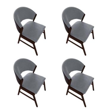 Imagem de Kit 4 Cadeiras De Jantar Madeira Maciça Débora Em Facto Ocre Cinza Linho Castanho