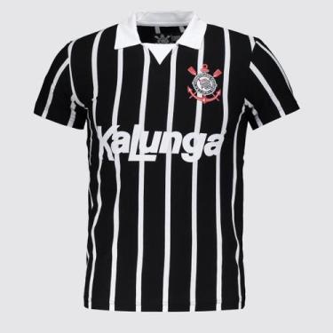 Imagem de Polo Corinthians Retrô Kalunga Juvenil Preta e Branca, 10 ANOS