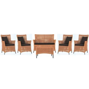 Imagem de Jogo Sofá 4 Poltronas E Mesa Igapó Preta E9 Trama Original Terra Cota