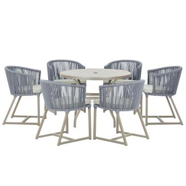 Imagem de Mesa E 6 Cadeiras De Jantar Noronha Fendi E3 Trama  Prata