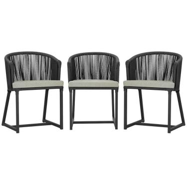 Imagem de 3 Cadeiras De Jantar Noronha Preta Corda Náutica E3 Trama Preto