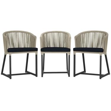 Imagem de 3 Cadeiras De Jantar Noronha Preta Corda Náutica E12 Trama Rami