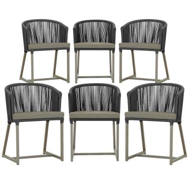 Imagem de 6 Cadeiras De Jantar Noronha Fendi Corda Náutica E8 Trama Preto