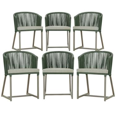 Imagem de 6 Cadeiras De Jantar Noronha Fendi Corda Náutica E3 Trama Verde