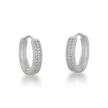 Imagem de Brinco Argola Click Duas Fileiras Zirconias Prata 925 - 1,37cm