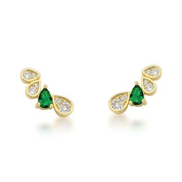 Imagem de Brinco Earcuff Delicado Com Zirconia Banhada A Ouro 18k - Verde