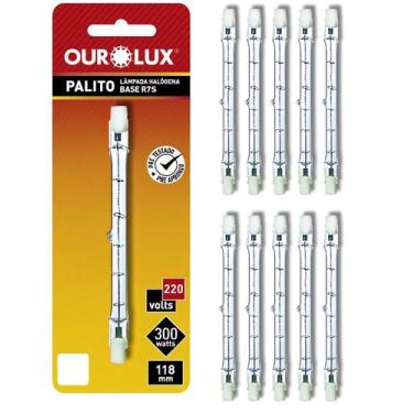 Imagem de 30 Lâmpadas Halógena Palito 300w Base R7s 220v 118mm Ourolux Cor da Lu