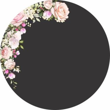 Imagem de Painel de Lona Redondo Flores Mistas Preto - Fabrika De Festa, 160x160
