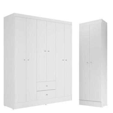 Imagem de Guarda Roupa Solteiro Versa 6 Portas Branco Rosa Flex com Armário Mult