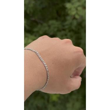 Imagem de Pulseira Fígaro Aço Inox Prateada  Antialérgica  Brilho Intenso  Não E