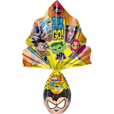 Imagem de Ovo de Páscoa Delice Chocolate ao Leite Jovens Titãs Infantil 90g com Copão 3D Robin ou Mutano Sortido