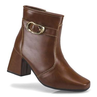 Imagem de Bota Feminina Salto Medio Grosso Bico Quadrado Cano Curto Bloco Fivela