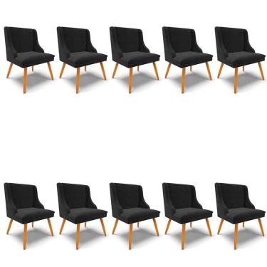 Imagem de Kit 10 Cadeiras Estofadas Para Sala De Jantar Pés Palito Lia Suede Preto - Ibiza