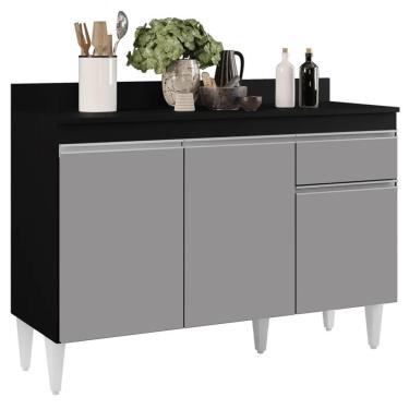 Imagem de Balcão Gabinete 120cm Com Tampo 3 Portas 1 Gaveta Arizona Preto/cinza - Lumil Móveis