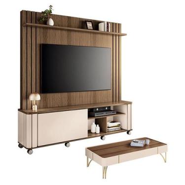 Imagem de Estante Home Theater Trinus Castanho Off White com Mesa de Centro Cade