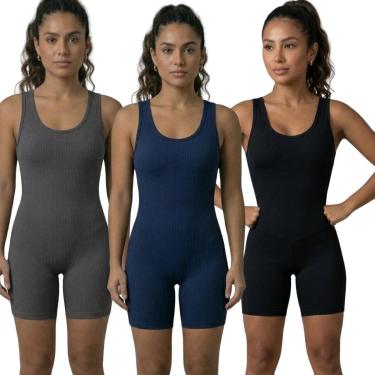 Imagem de KIT 3 Macaquinho Fitness Liso Bella Fiore Sem Bojo Suplex Roupa Academia Treino Feminin...