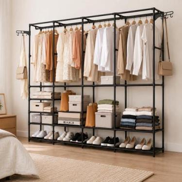 Imagem de Arara Organizadora Closet 4 Colunas 10 Prateleiras Cabideiro Sapateira