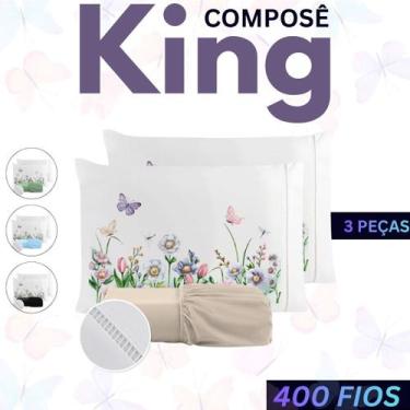 Imagem de Jogo de Lençol King 400 Fios Borboleta Micropercal 400 fios  Fronha Es