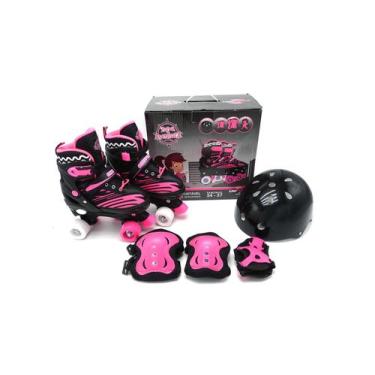 Imagem de Patins Kit Proteção Capacete Joelheira Infantil 4 Rodas Quad - Unitoys