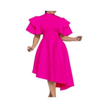 Imagem de Vestido De Festa Elegante Com Cintura Alta Assimétrica E Manga Com Bab