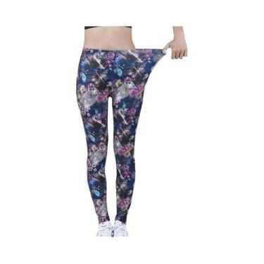 Imagem de Leggings Femininas Com Estampa Floral De Cintura Alta, Jeggings Elásti