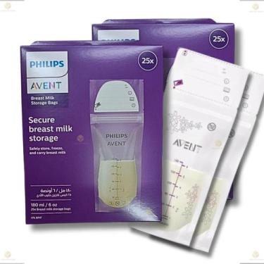Imagem de Kit 50 Sacos Descartáveis Armazenar Leite Bebê Materno 180ml - Philips