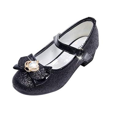 Imagem de STELLE Girls Mary Jane Glitter Shoes Low Heel Princess Flower Wedding Party Dress Pump Shoes for Kids Toddler