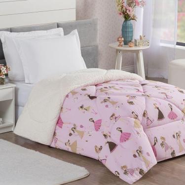 Imagem de Coberdrom Menininhas Solteiro Infantil Sherpa Toque Lã De Carneiro 1 Peça - Rosa