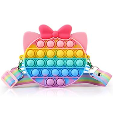 Imagem de ATESSON Bolsa de ombro pop para meninas e mulheres, bolsa grande pop, adorável bolsa de silicone sensorial, brinquedo para estudantes e crianças (gato rosa)