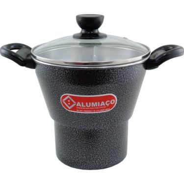 Imagem de Alumi-Aço Cuscuzeira 18cm Grafite Cuscuz Legumes Vapor Alumínio Polido 2.8L Tampa de Vidro Temperado e Borda em Aço Inox