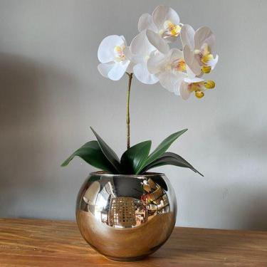 Imagem de Orquídea Branca Artificial Arranjo No Vaso Espelhado Flores - Decore F