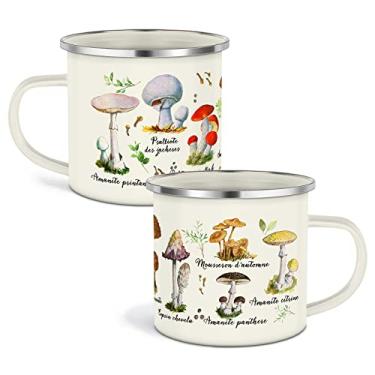 Imagem de Cunhill Conjunto de canecas esmaltadas de cogumelo 2 peças kawaii, cogumelo, xícara de café, presente de agradecimento, caneca de acampamento esmaltada, lembrancinha de festa de Natal, decoração fofa