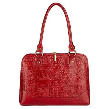 Imagem de Pasta de ombro em couro croco Isabel - Vermelho