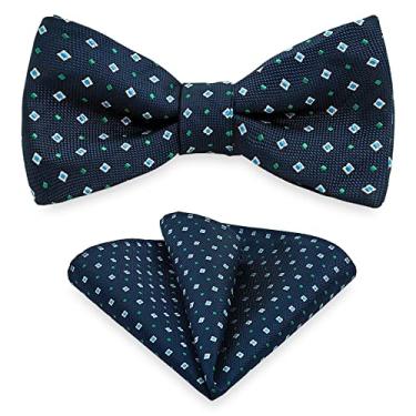 Imagem de Conjunto quadrado de bolso de gravata borboleta masculina, gravata borboleta masculina com lenço para smoking formal, festa de casamento e regresso a casa M-S-SB2, Azul marinho com xadrez azul,