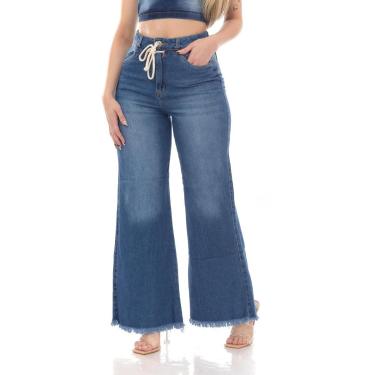 Imagem de Calça básica wide leg jeans básica calça larga cintura alta-Feminino
