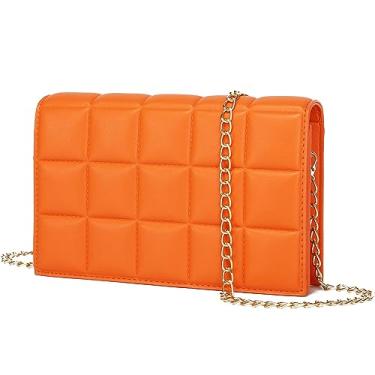 Imagem de YIKOEE Mini bolsa de ombro com corrente acolchoada para mulheres, Laranja com alça de corrente, Small