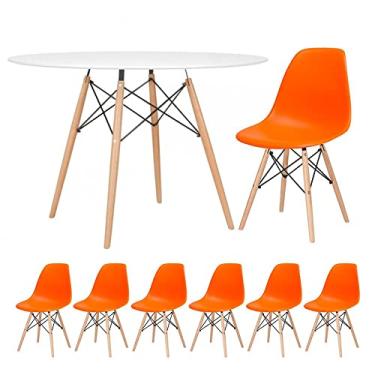 Imagem de Loft7 Home Decor, Kit Mesa Eames 120 cm + 6 Cadeiras Eames DSW - Laranja