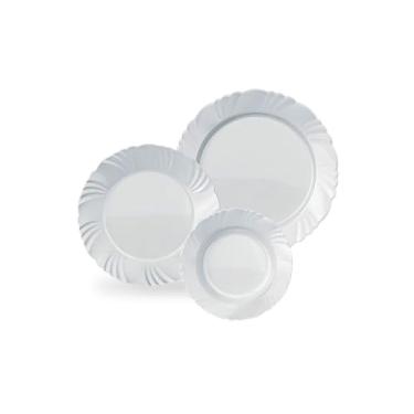 Imagem de Conjunto Com 18 Pratos Petala Raso Sobremesa Fundo Vidro Branco Temperado Resistente A Impactos Elegante Mesa Posta Detalhe Na Borda