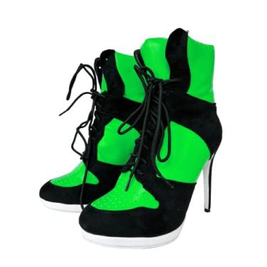 Imagem de Frankie Hsu Botas de cano alto Stiletto Sport Basketball High Heeled Ankle Bootie, Black Suede Classic White Sneaker Bootie, Tamanho Grande Fashion Designer Shoes For Women Men, Verde, 10.5