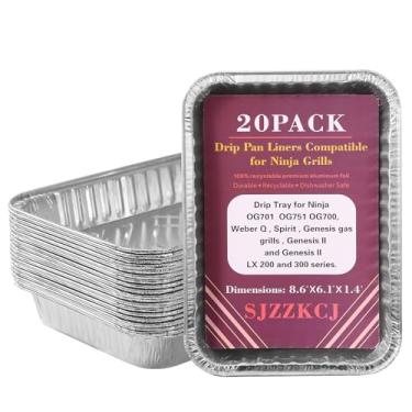 Imagem de Pacote com 20 forros de pingadeiras compatíveis com grelhas a gás Ninja OG701 OG751 OG700, Weber Q, Spir, Genesis II LX 200 e 300, bandeja de gotejamento descartável de alumínio para churrasco,