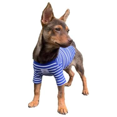 Imagem de YQYS Camisetas para cães de estimação, listradas, de algodão, para cães e gatos pequenos, roupas para cachorros, roupas para cães, xícara de chá, roupas para cães chihuahua, yorkie, poodle, azul,