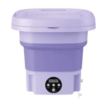 Imagem de Mini Máquina de Lavar Roupa Portátil Dobrável 11 Litros Centrifuga Lavagem Semiautomática Roupas Sensíveis e Intimas 3 Modos Para Viagem Cor Roxo e Verde Bivolt